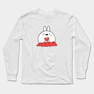 Happy rabbit with hearts, Cute white rabbit, Valentines day, Cute sticker, Kawaii rabbit Long Sleeve T-Shirt